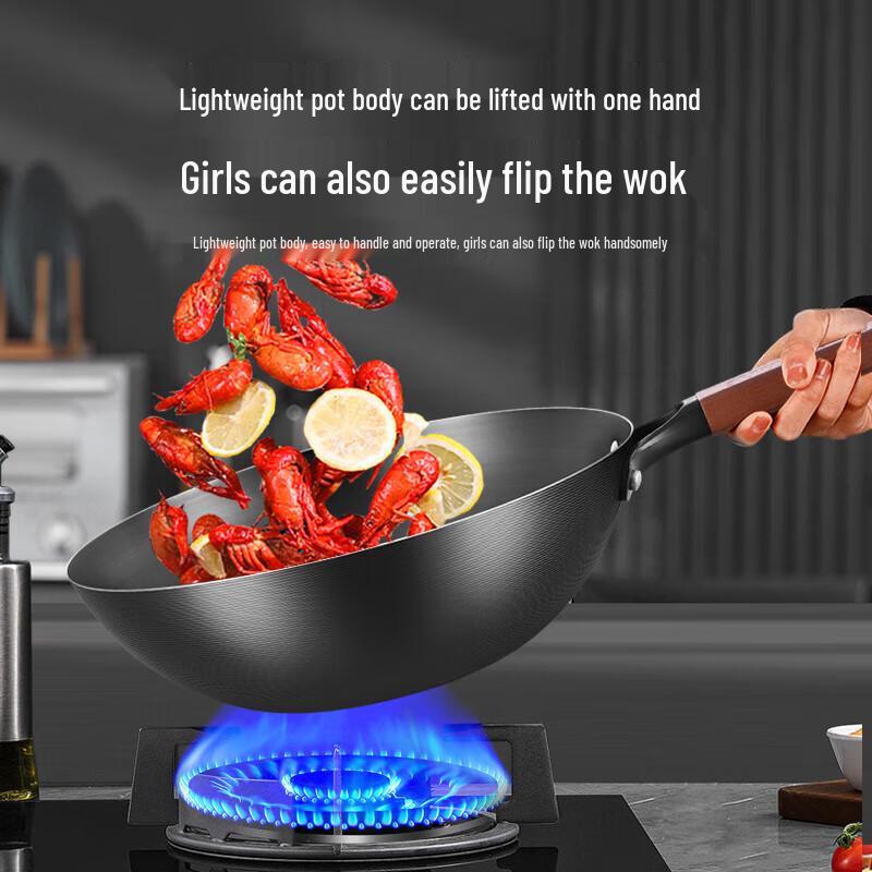 KOBACH 34cm Deep Nitrogen Anti-Rust Cast Iron Wok