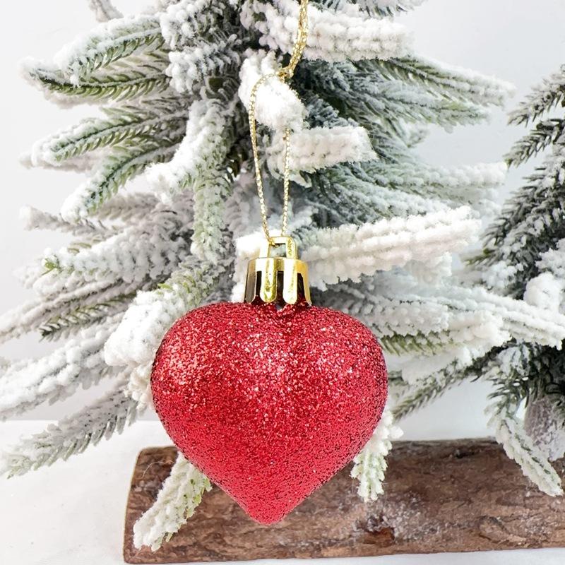 12 Stück Weihnachtskugeln Anhänger Kunststoff Herzförmiger Schmuck Weihnachtsbaumschmuck DIY Heimdekorationszubehör Neujahrsparty Geschenk