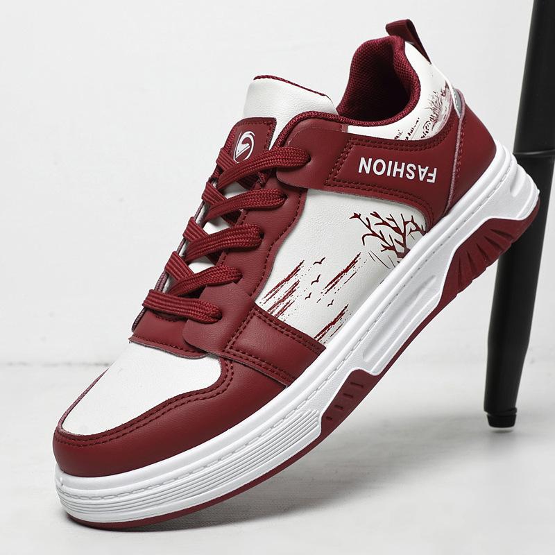Herrenschuhe Frühling neue Leder Herren Board Schuhe lässig vielseitig bequem rutschfest Studenten Freizeitschuhe Trend kleine rote Schuhe