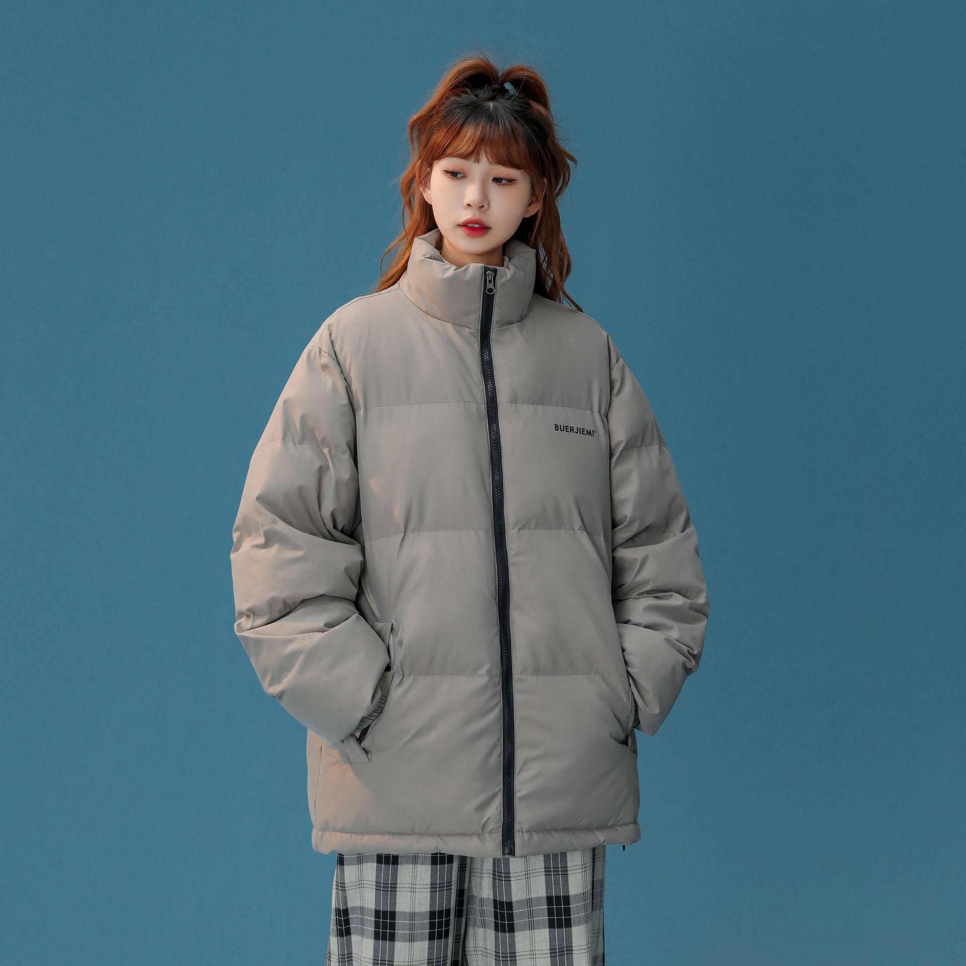 

Осенне-зимняя женская однотонная свободная и толстая теплая короткая женская куртка с воротником-стойкой XL светло-зеленый