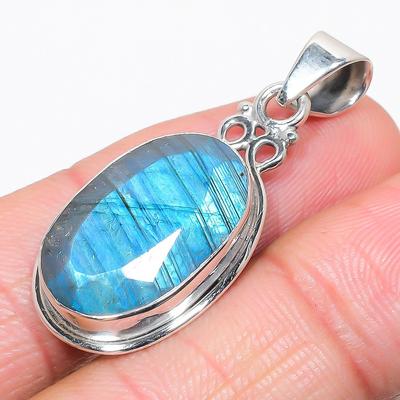 Natural Labradorite Gemstone 925 Solid Sterling Silver Gift Pendant 1.50" e2W82