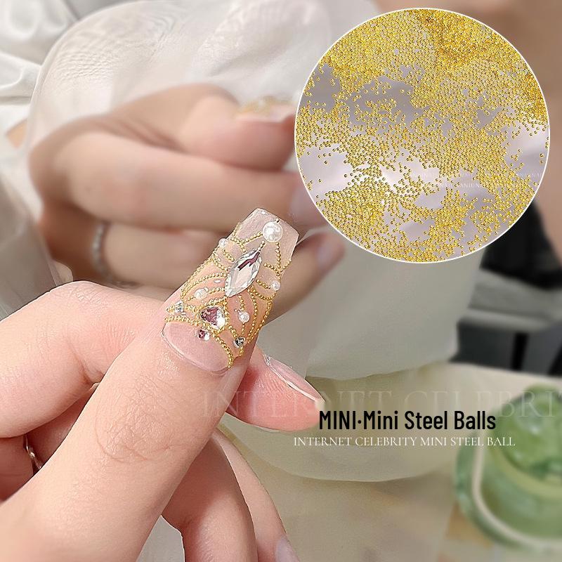 6-Grid Boxed Gold & Silver Metal Round Beads for DIY Nail Art & Jewelry Accessories