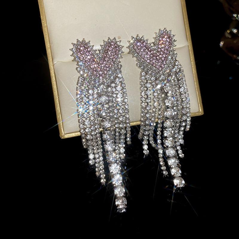 Silver Needle Pink Butterfly Zircon Cutout Stud Earrings - High-End Luxury Fashion Jewelry