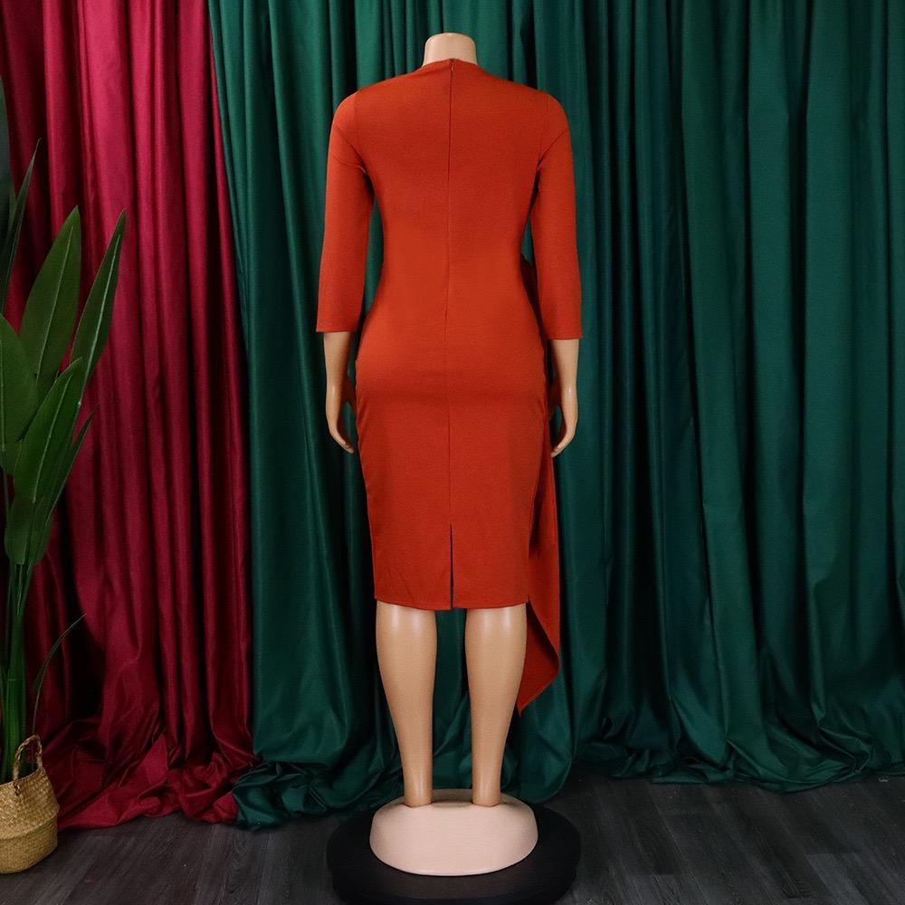 Woman Dresses Summer Long Sleeve Plus Size Xxxl Package Hips Mid Calf Professional Business Work Dress