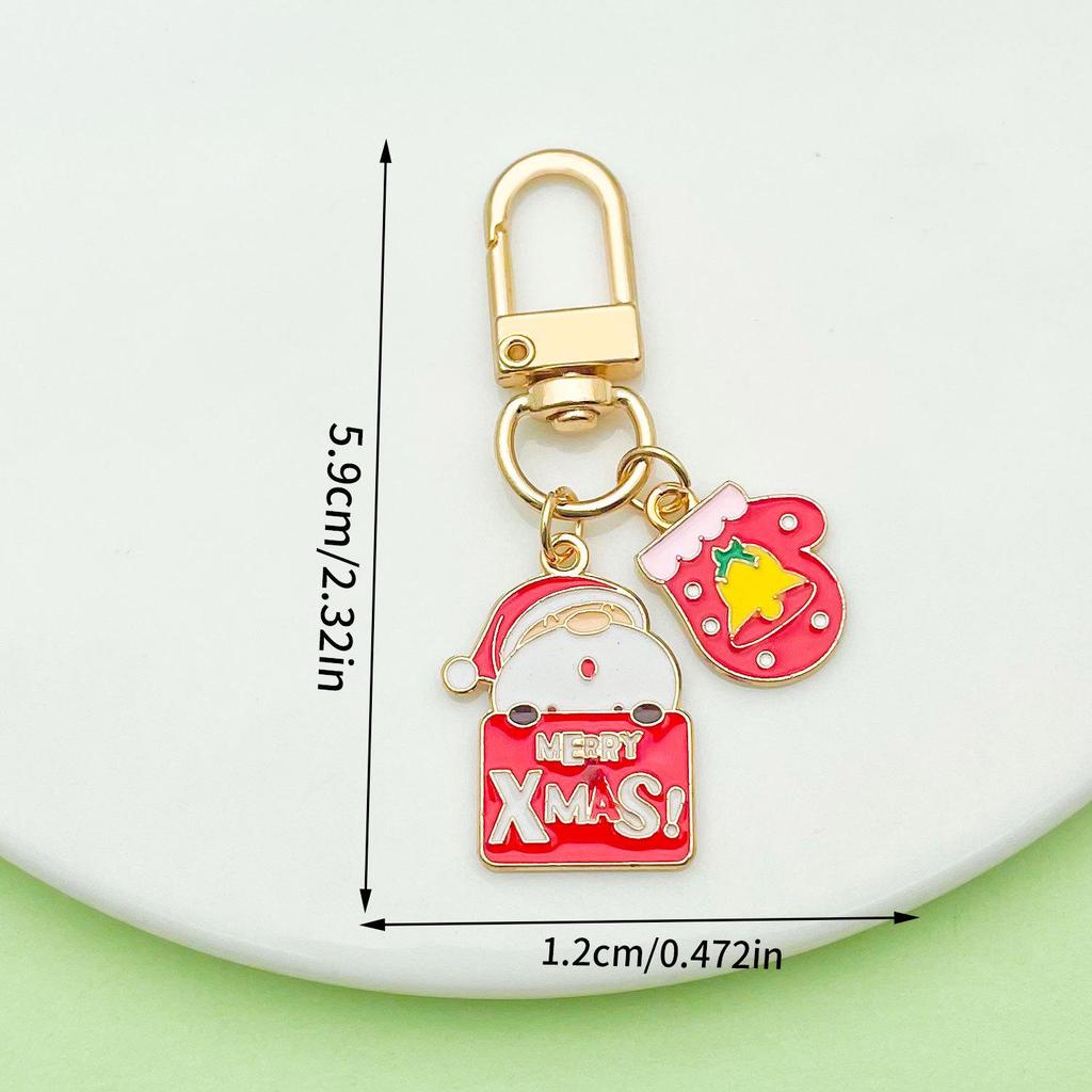 Exquisite Christmas Keychain: Santa, Reindeer, Gift Box, and Bell Ornaments Pendant