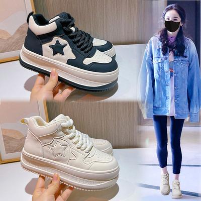 Leder kleine weiße Schuhe Damen Winter neu dicksohlige Samt High-Top Board Schuhe Damen vielseitige Schuhe Kindersport Damenschuhe