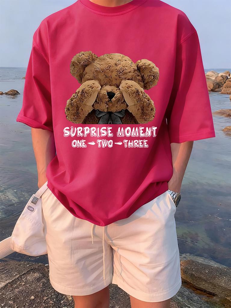 One Two Three Teddy Bear Printing TShirts Womens Summer Cotton Short Sleeve Tees Loose ONeck Soft Tops Basic Woman Clothes