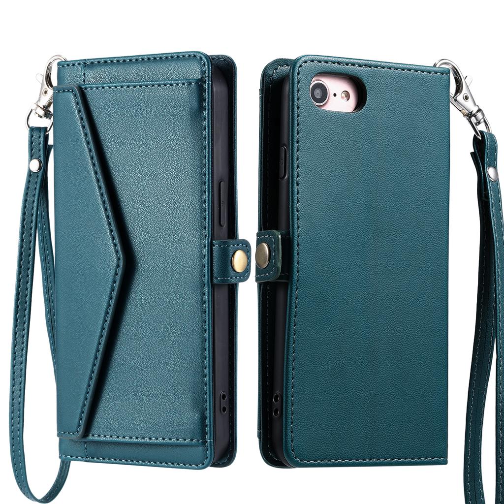 For iPhone 16e Leather Case with Wrist Strap Wallet Stand Phone Cover