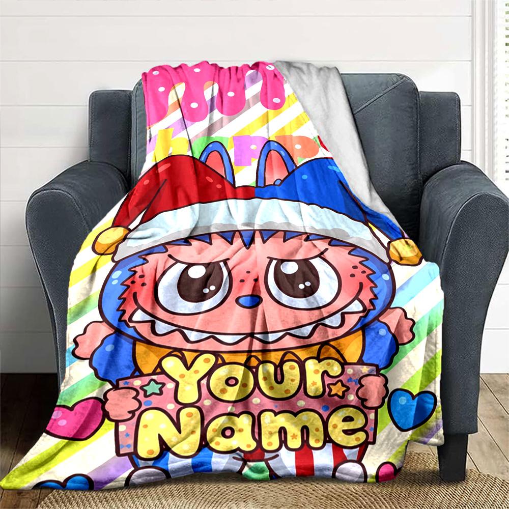 Labubu Personalized Name Blanket Multi-purpose Customizable Blanket Durable Comfort for Home Decor Office Office Chair Living Room for All Occasions
