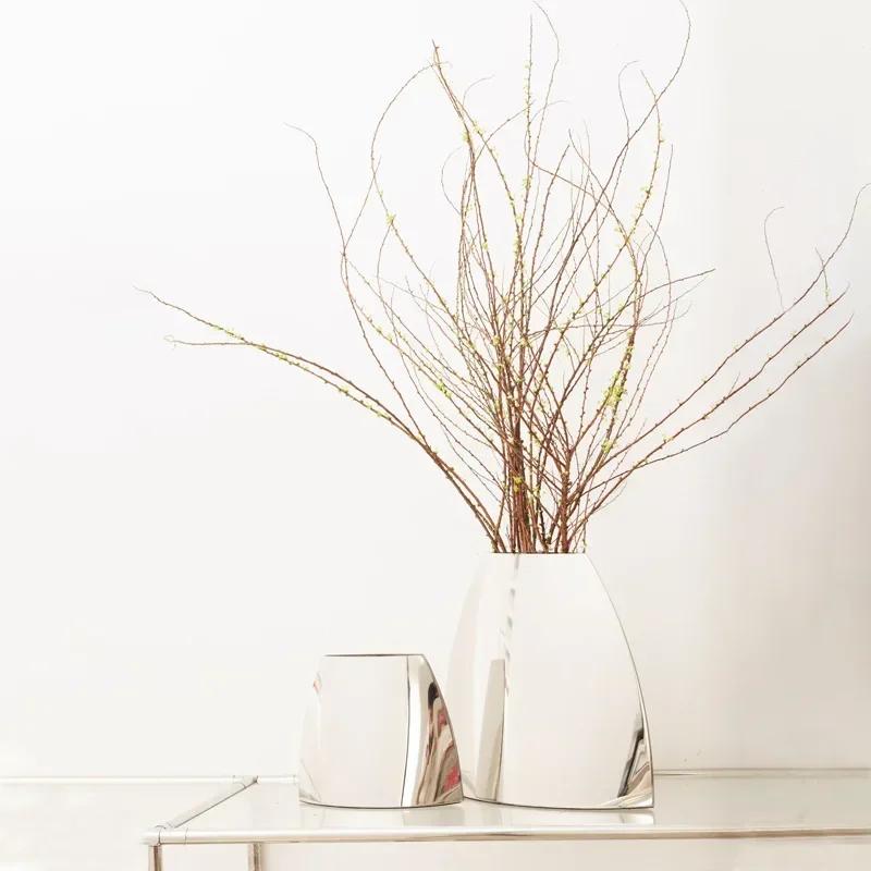 Geometric Curved Metal Vase, Desktop Decorative Ornament, Modern Stainless Steel Flower Arrangement, Room Aesthetic Decoration