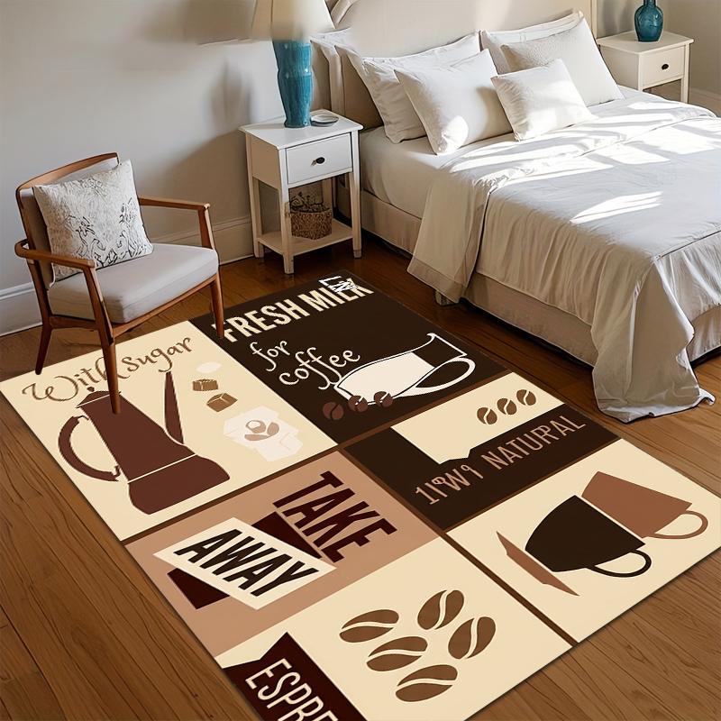 1 Piece of Soft Kitchen Carpet Hot Coffee Beans Print Design Floor Mat Anti Slip for Decorating The Kitchen Living Room Home Rug