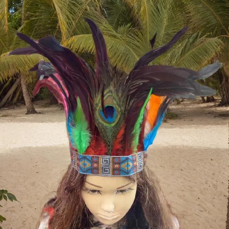 Natives American Costume Hairband for Carnivals Party Festival Props Feathered Hairband Indian Hairhoop Cosplay Headwear