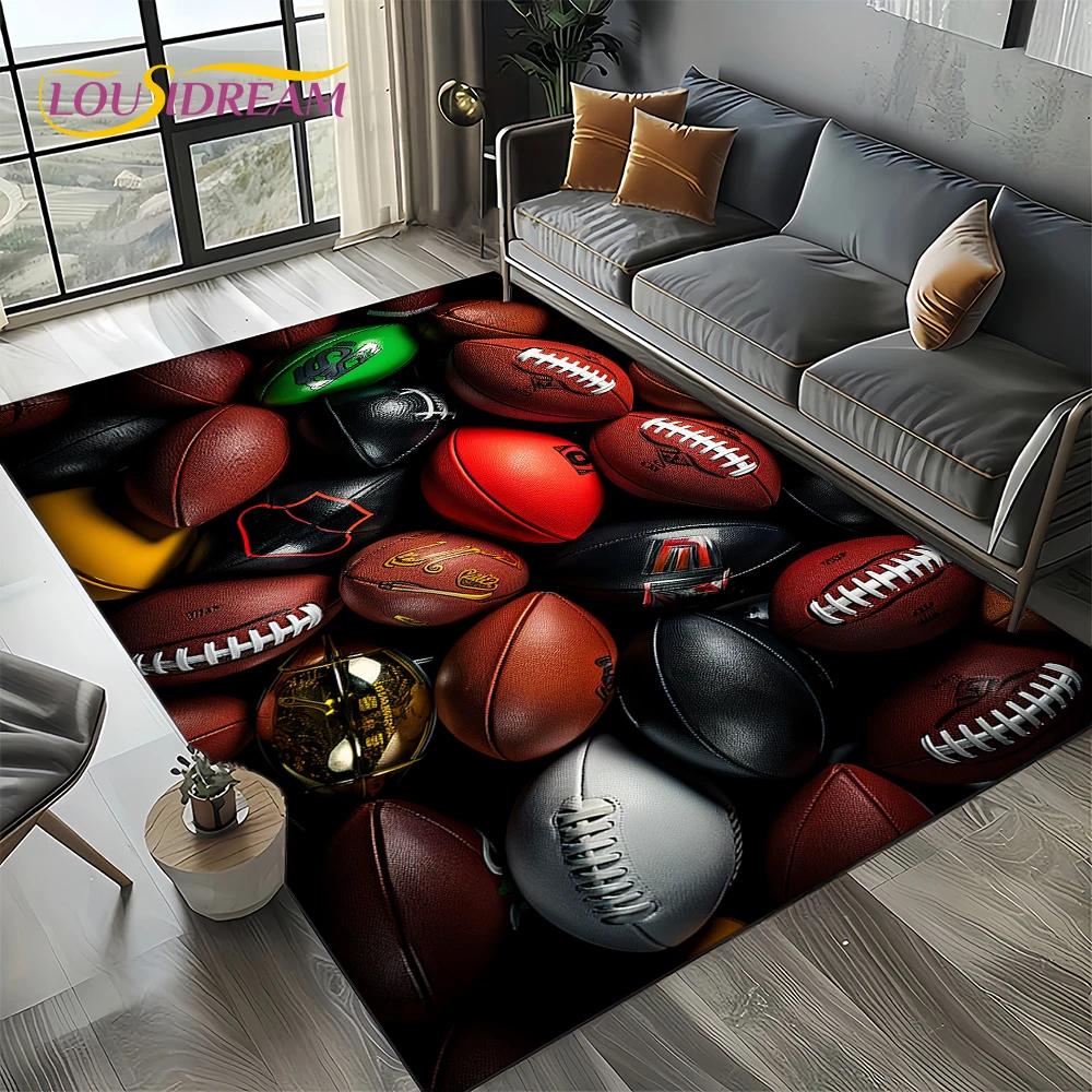 2025 Rugbyfeld Rugby American Football Cartoon Teppich für Wohnzimmer Schlafzimmer Zuhause Sofa Dekoration, Teppich rutschfeste Fußmatte