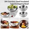 304 Stainless Steel Insulated Salad & Dipping Bowl Multifunctional Cooking Basin Noodle Bowl Round Silver Bowl Kitchen Gadget