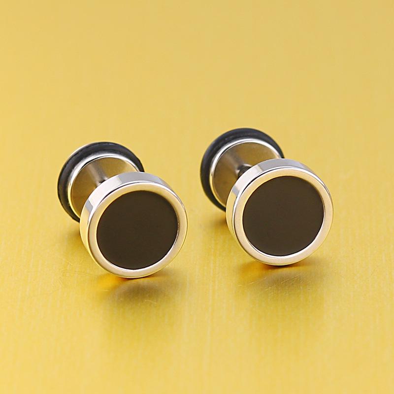 2023 Trendy Korean-Japanese Punk Titanium Steel Black Enamel Round Stud Earrings