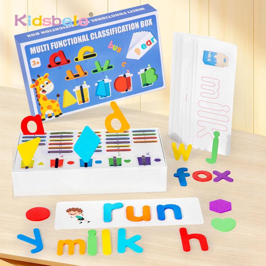 Montessori Wooden Alphabet Shape Color Learning Toy Matching Letter Spelling Game & Sight Words Puzzle Learning Toy for Children
