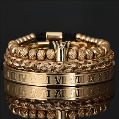 Set di Braccialetti Romani Intrecciati con Perline Corona Liscia e Ananas