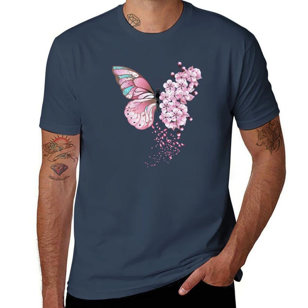 Floral Pink Butterfly TShirt Casual Streetwear Short Sleeve Tee