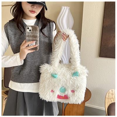 Cute Cartoon Little Monster Plush Bag New Large Capacity Tote Bag Student Women's Bag Portable Shoulder Bag