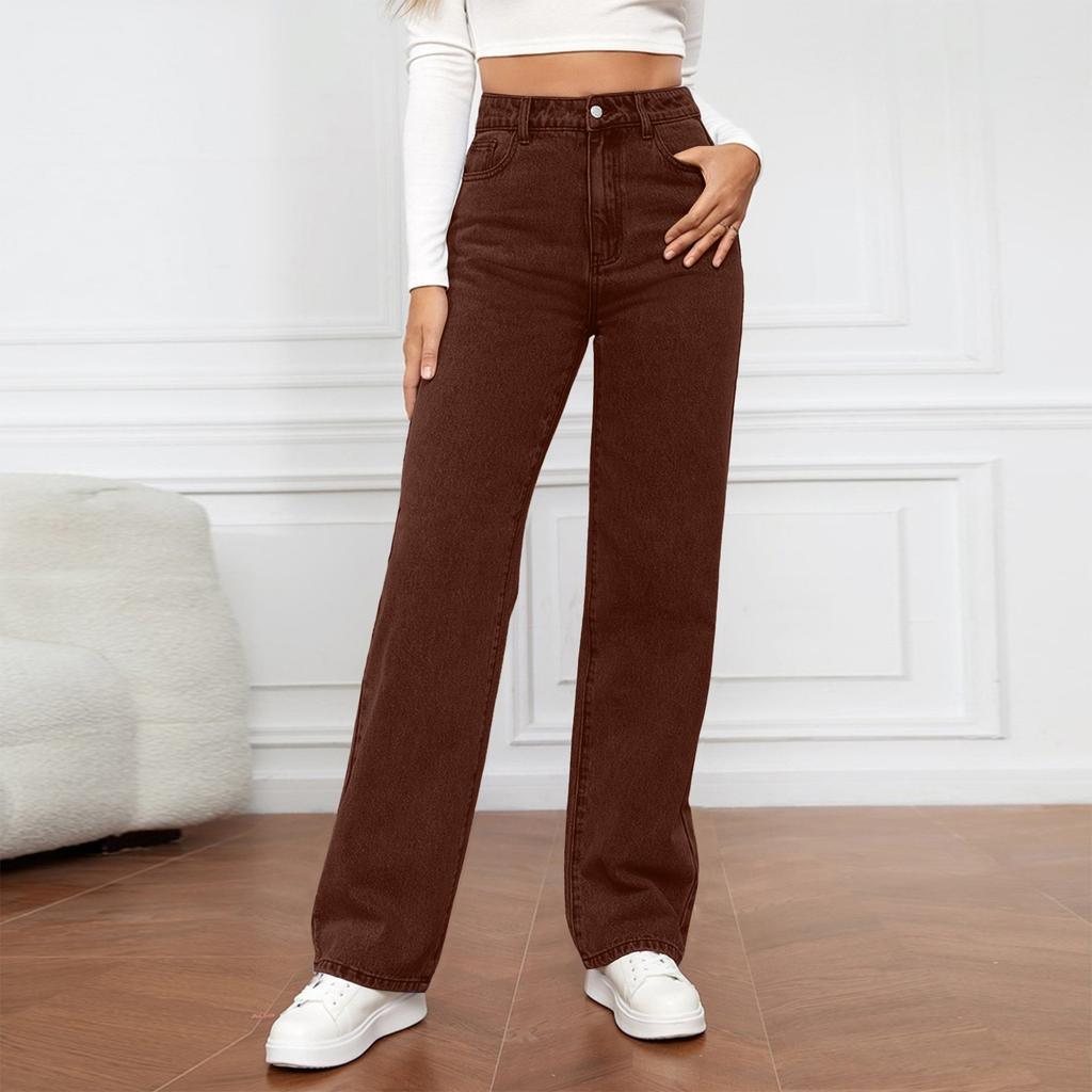 Women's High Waist Washed Women's Jeans Fashionable Versatile Straight Leg Pants