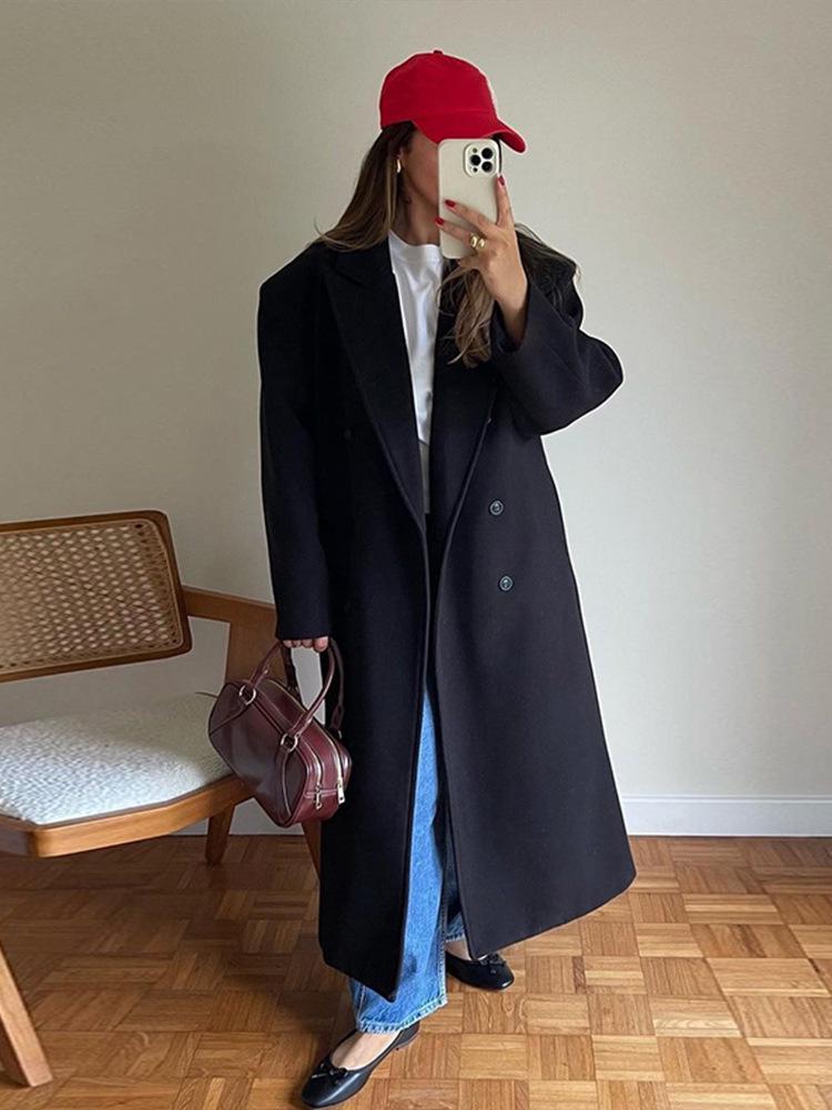 Women's Wool Coat - 2024 Autumn/Winter Collection, Commuter Style with Suit Collar