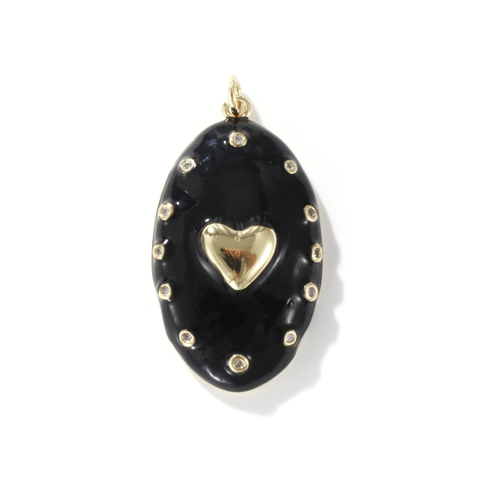 

1 Piece Brass Valentine s Day Pendants 18K Real Gold Plated Enamel Oval Heart Clear Cubic Zirconia Charms Neckalce 4.1cm x 2.1cm