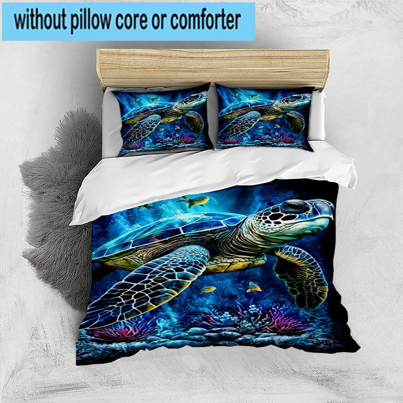 Cartoon Sea Turtle Artwork 3pcs Bedding,Including 1pc Duvet Cover And 2pcs Pillowcases Perfect for Christmas,Ideal for Bedroom, Dormitory