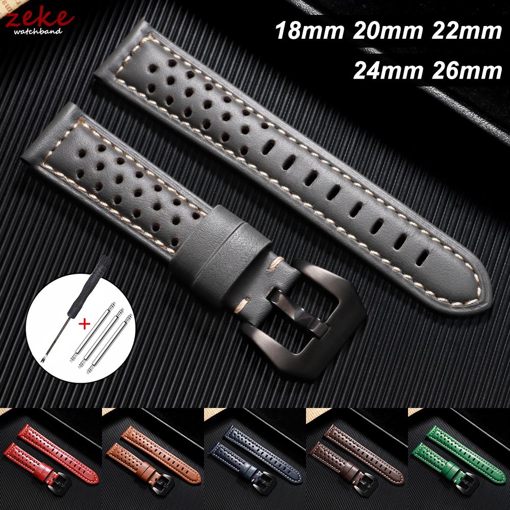 Vintage Handmade Watch Straps 20mm 22mm 18mm 24mm Leather Strap Brown Breathable Porous Sports Watchband for Panerai Bracelet