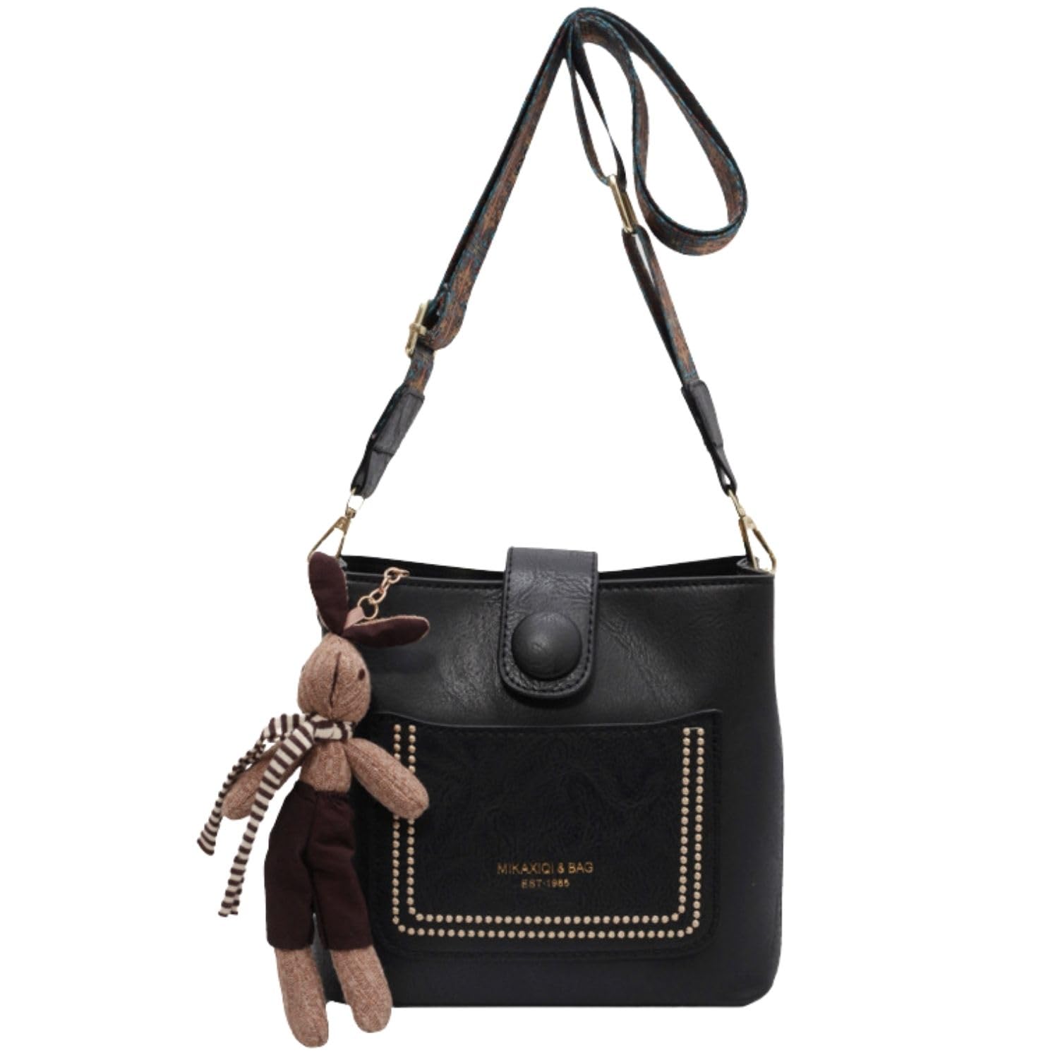 

Lakeruta Women s Rabbit Shoulder Bag with Key Holder, Crossbody, Buckle, Zipper Closure, Pocket, PU Leather, Perfect for Outings (Black)