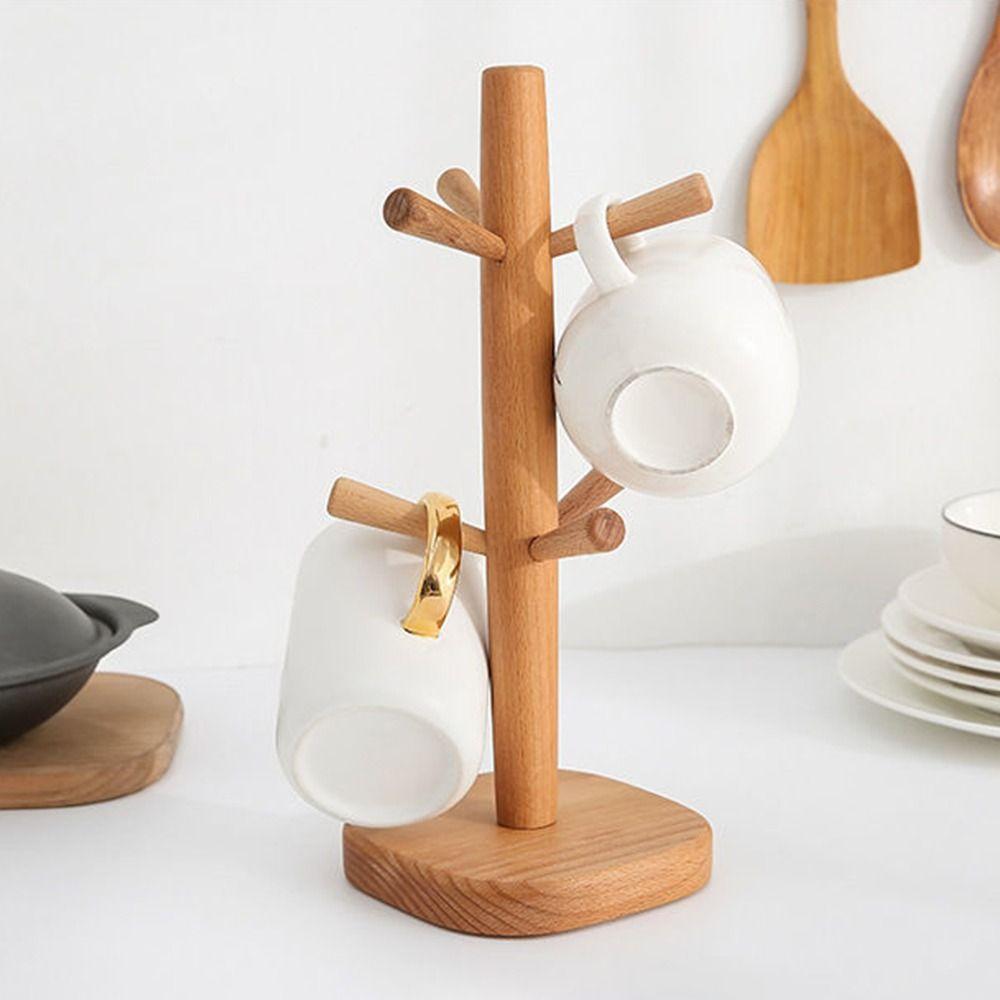 6 Hooks Mug Hanging Display Rack Tree Shape Tea Cups Drainer Cup Storage Holder  Countertop Display