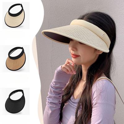 Nuevo Sombrero de Verano para Protección Solar Diadema UV Tejido de Paja Copa Vacía Ala Grande Mostrando la Cara Sombrero de Paja Pequeño