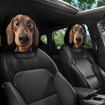 1/ Housse d'appuie-tête de voiture Mignon Motif Teckel Dessin Animé Pour Décoration Intérieure de Voiture
