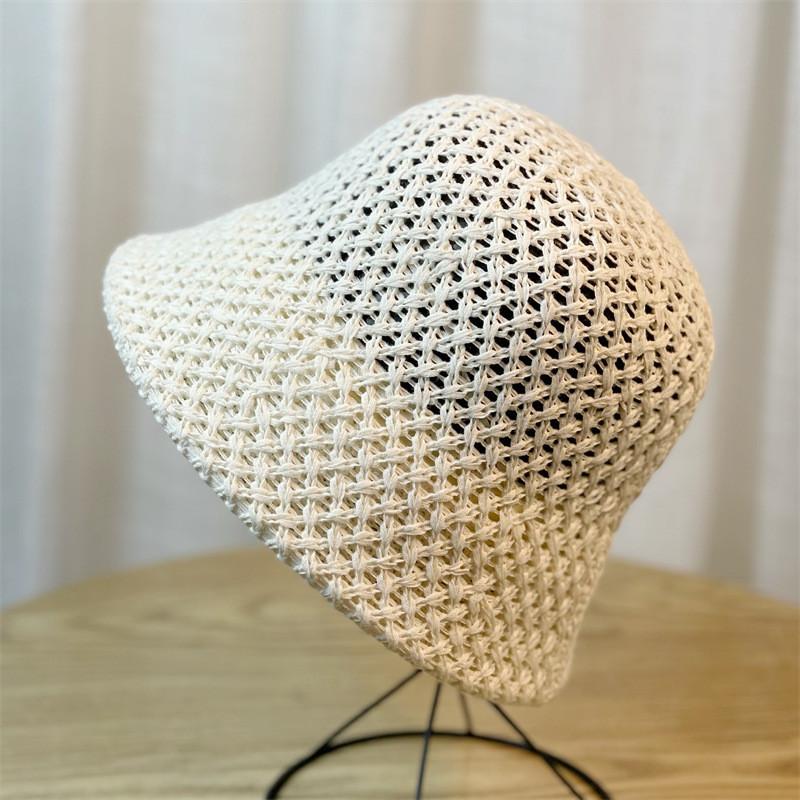 Chic 2024 Spring Summer Fisherman Hat Women's Knit Hollow Out Big Brim Bucket Hat For Sun Protection