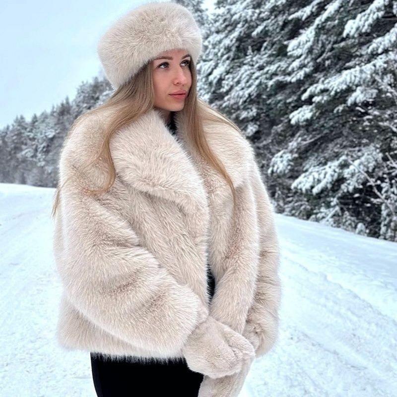 Winter Leather Jacket Imitation Mink Hair Large Lapel Women's Top Fluffy Loose Short Thick