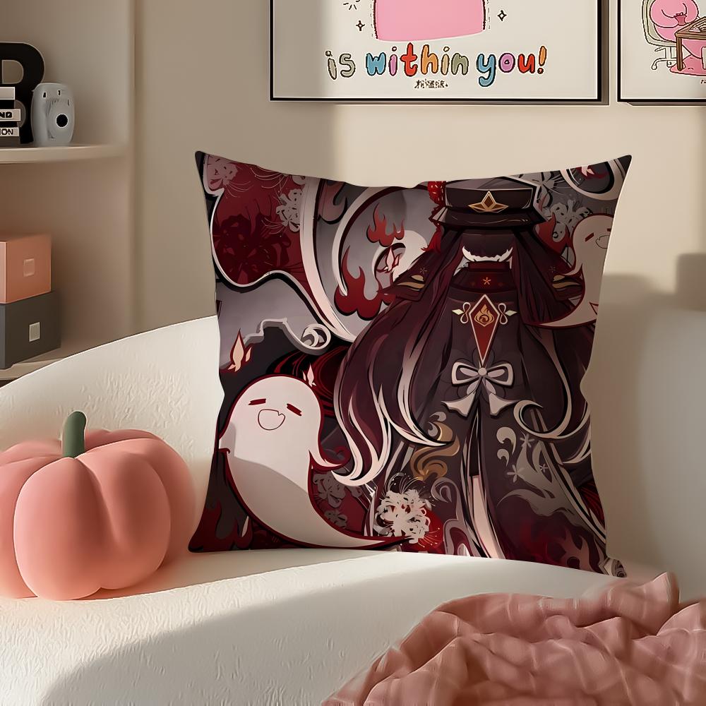 Game Genshin Hu Tao Cushion Cover Pillowcase Short Plush Invisible zipper Room Sofa Cushion Cover