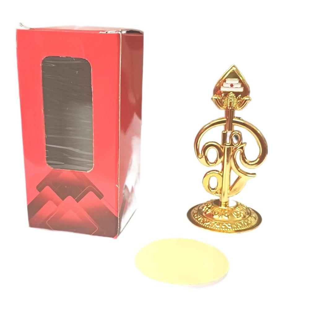 Kovový Om Vel Dekorácia Pán Muruga Vel Idol Zlatá úprava, 9 CM Tamilské písmeno Om Náboženská dekorácia na palubnú dosku auta, Domov,