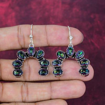 Pendientes de plata de ley maciza 925 con topacio místico, pendientes de piedras preciosas hechos a mano, para el Día de los Caídos
