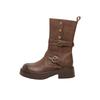 New Spot Two Wear Foldable Thick-soled Martin Boots Autumn and Winter British Style Mid-tube Boots, Thin and Versatile Female Knight