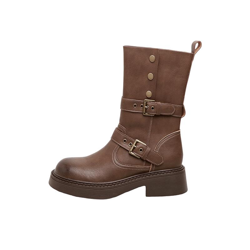 New Spot Two Wear Foldable Thick-soled Martin Boots Autumn and Winter British Style Mid-tube Boots, Thin and Versatile Female Knight