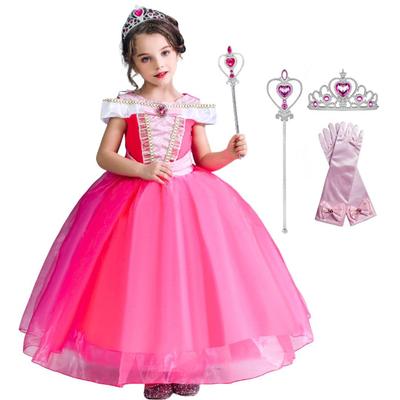 Prinzessin Kinder 120cm [MANAMANA] Kinderkleid, Kleid, Tiara, Stab, Handschuhe, 4-teiliges Kostüm, Rosa, Mädchen, 120,