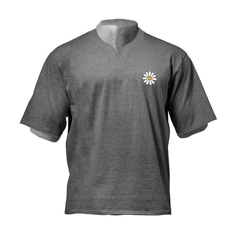 Muscleguys Men's Loose Casual Flower Printed T-shirt Fitness Henry Neck Sports Short Sleeve