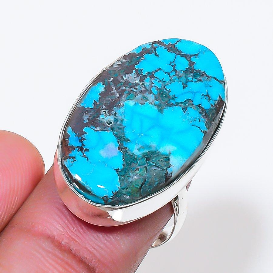 Natural Tibetan Turquoise 925 Sterling Silver Jewelry Ring Size Adj. AR-18531