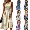 Ärmelloses Lässiges Midikleid Damen Blumendruck Rundhalsausschnitt Sommerkleid Leicht Bequem Passform und Ausgestellt Kleid für den täglichen Gebrauch