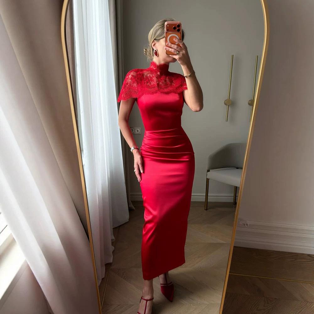 Celebrity Slim Temperament Solid Color Satin Suspender Dress Fashion Belt Shawl Reception Red Carpet Dress Women