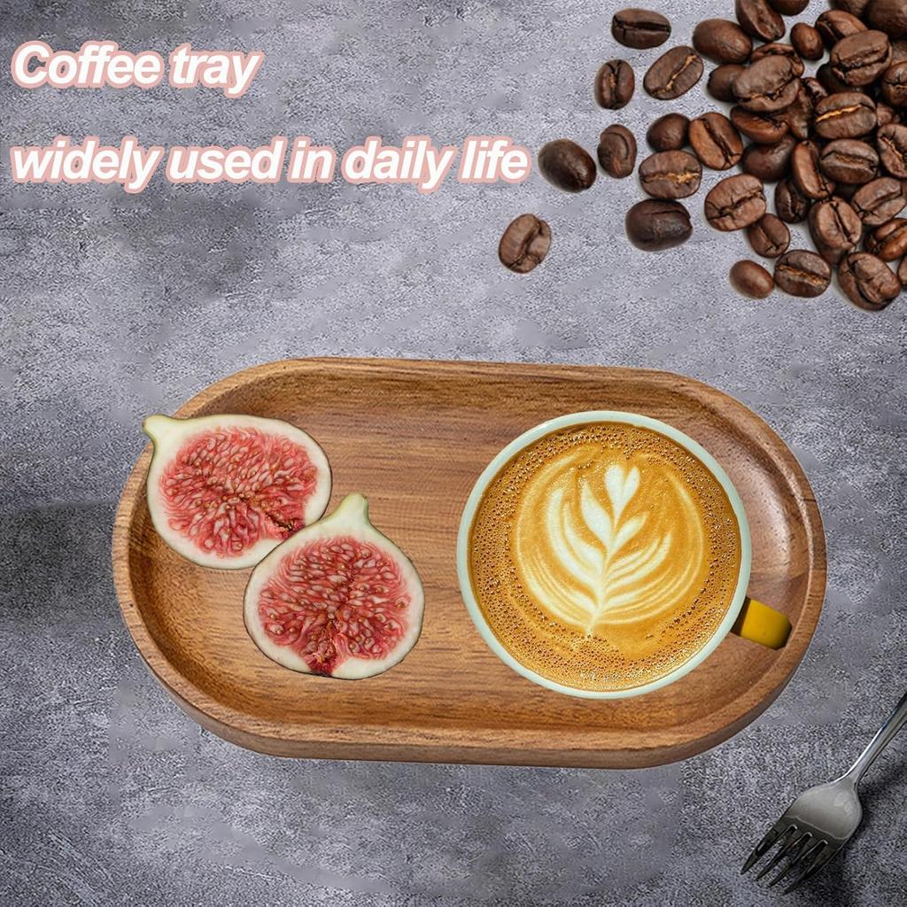 Small Wooden Tray, 7.28''×4.13'' Oval Wood Serving Trays, Acacia Wood Platter for Coffee Tables, Dessert, Snack, Fruit, Bathroom Tray Charcuterie