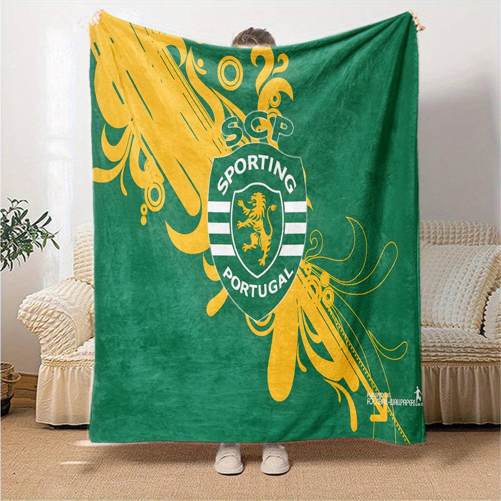 Sporting football Crest Flannel Blanket, Soft Polyester, Modern Design, All-Season for Camping, Travel, Gifts for holidays or birthdays