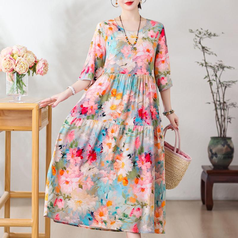 

Большие размеры Повседневные женские платья Летняя винтажная одежда с короткими рукавами Элегантное длинное платье 5XL