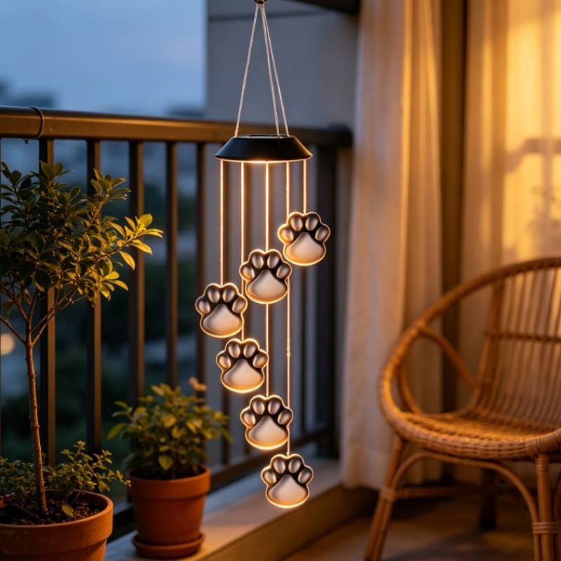Solar Cat Paw Color Changing Wind Chime Light With Led For Garden Outdoor Decor