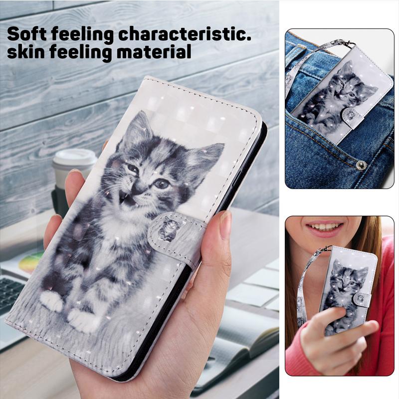 For Redmi 14C 14R 13C 12C 11 10C 10A A4 A3 A2 A1 Plus Note 14 13 Pro Plus 4G/5G 3D Cat and Dog Flower Magnetic Flip Leather Case