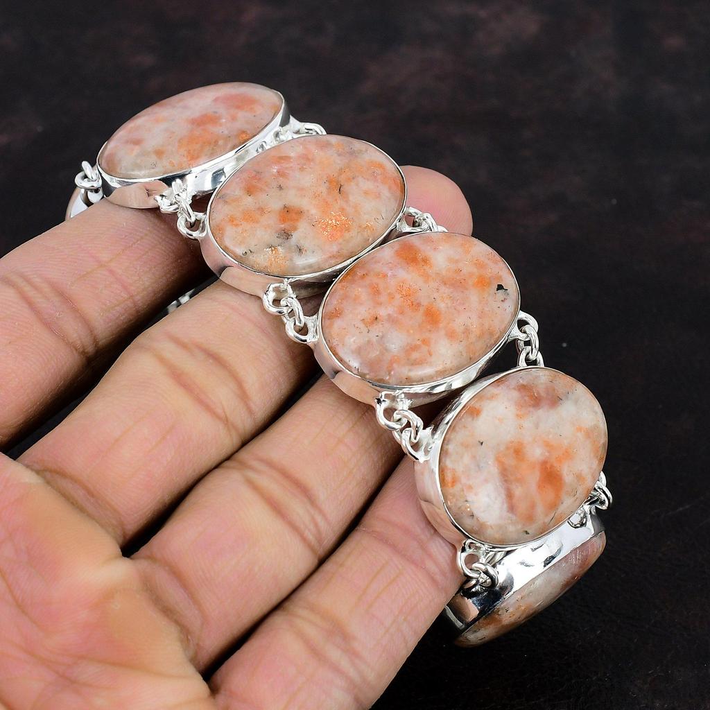 Sunstone Bracelet Original Gemstone Bracelet Silver Jewelry 925 Sterling Silver Bracelet Adjustable Chain Bracelet Handmade Jewelry For Gift